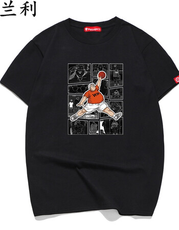 韵兰利飞人潮牌短袖男余文乐宽松欧美嘻哈圆领纯棉情侣t恤 安西教练