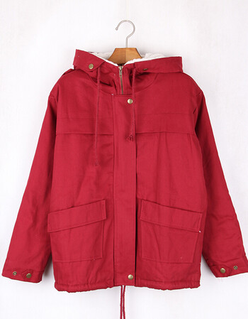 装外套女学院风小清新短款加绒宽松百搭bf原宿风衣女 红色【加厚款】