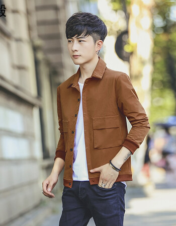 外套男士2017新款韩版潮流翻领夹克学生个性帅气休闲百搭上衣 红棕色