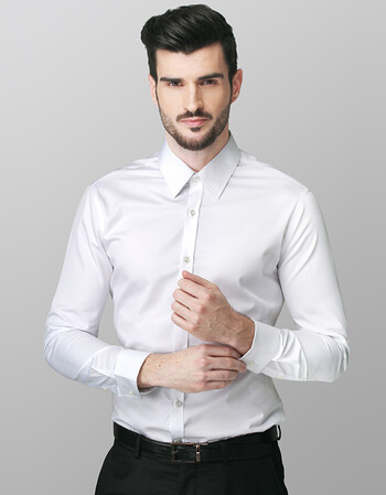 长袖衬衫新郎结婚商务工装修身丝光棉正装免烫衬衣 白色(小八字领) 第