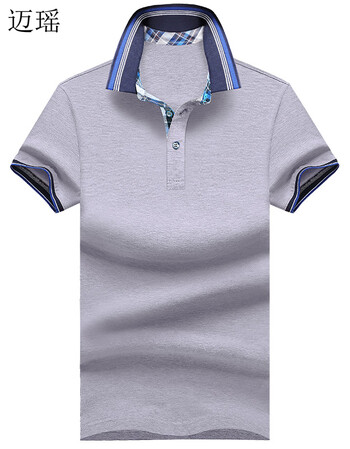 迈瑶夏季polo衫男装丝光棉短袖中青年纯色翻领t恤 灰色 m