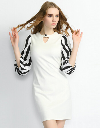 朵以天使秋季新款女装条纹袖拼接a字裙连衣裙xinvna90252dy02a 白色