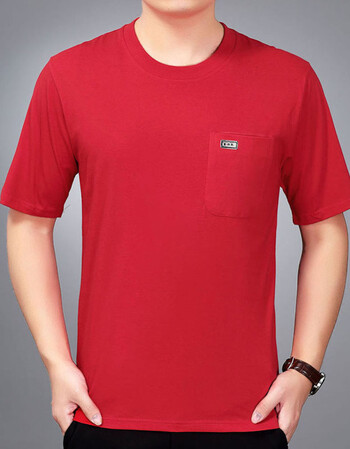 夏季纯棉中老年人男全棉加肥加大码圆领短袖t恤男装老头半袖汗衫 红色