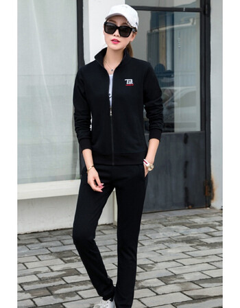 服套装男春秋三件套青年运动装情侣套装大码卫衣休闲服套装 女黑色