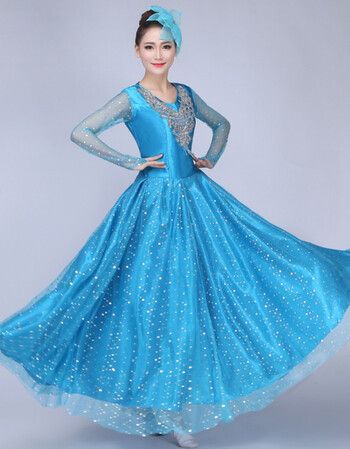 2018新款民族舞蹈表演服装舞台装开场舞大摆裙大合唱演出服女长裙 天