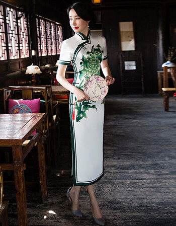 款旗袍秀2017新款走秀演出服修身雅年会中国风连衣裙 6951大牡丹宽边