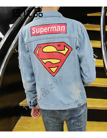 秋男装牛仔夹克权志龙同款超人复古牛仔潮男外套青少年男士牛仔夹克衫