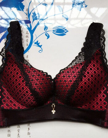 背心内衣无钢圈聚拢收副乳胸罩性感无痕深v女士薄款文胸 黑红【单件】