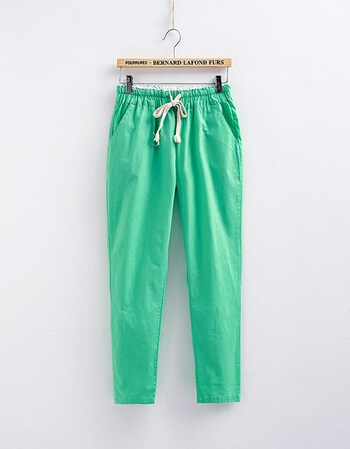 七分裤夏女新款夏季松紧腰宽松亚麻女裤子外穿薄款大码休闲裤 青色 l