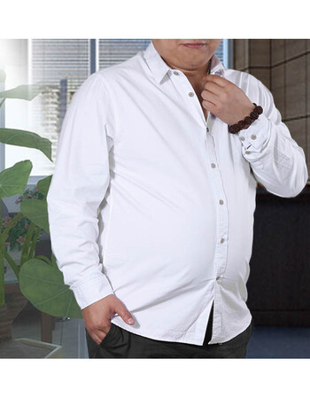 衬衫男长袖商务男装衬衣白色蓝加大码肚子大胖中年上班 白色 m