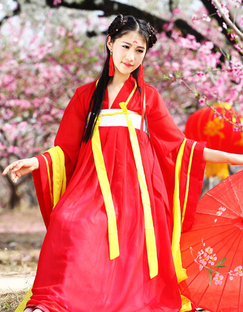 女广袖流仙裙古装服装仙女清新淡雅公主襦裙齐胸古代学生唐服 红色广