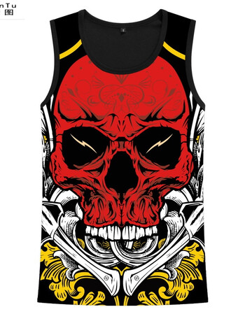 珂梵图潮牌骷髅头t恤男女短袖潮流个性创意印花无袖背心青少年宽松