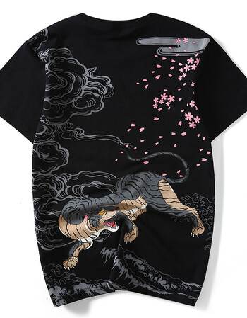 新中国风民族风老虎头复古潮牌男士夏装宽松短袖t恤男体恤 黑色 xxxl