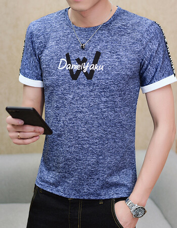 夏季短袖t恤潮流男装半袖t恤男宽松上衣夏天衣服圆领学生 深蓝色 xl