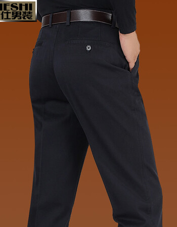 纯棉长裤子宽松宽松中高腰免烫男裤薄 藏蓝色1203【厚款】 42 三尺三