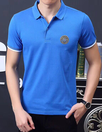 versace portrait范思哲人像男装拼色条纹polo衫短袖t恤2018夏季新款