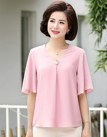 装t恤雪纺衫宽松大码中年40-50岁上衣短袖薄 粉色 2xl 建议115-130斤