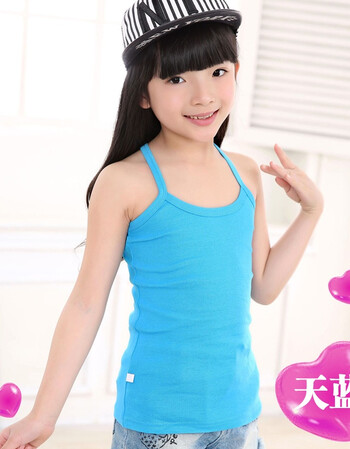 7儿童8女童9吊带小背心打底10夏季11岁中大童3-4-5-6女孩内衣 天蓝色