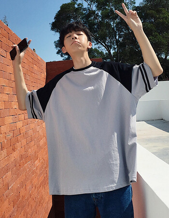 2018夏季韩版宽松短袖t恤男学生潮流休闲打底衫 黑色 l