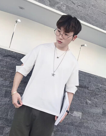 2018港风男潮牌短袖五分袖连帽t恤大码 白色 xl