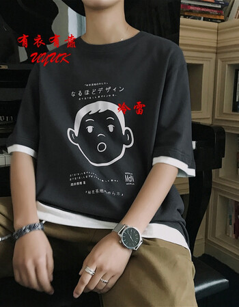 uyuk 18男士短袖t恤夏季新款日系卡通印花圆领宽松衣服韩版潮流t体恤
