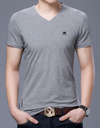 2018夏装男士短袖t恤 v领polo衫男韩版修身半袖潮流男装夏天体恤衣服
