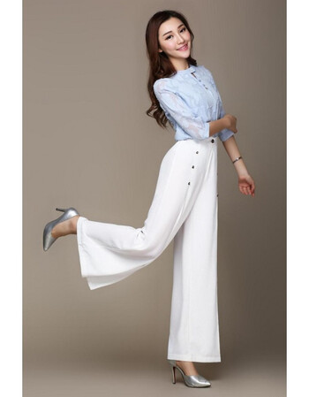 pingyu阔腿裤麻纱雪纺女春夏长裤阔脚裤垂感宽腿裤高腰显瘦甩腿裤大码