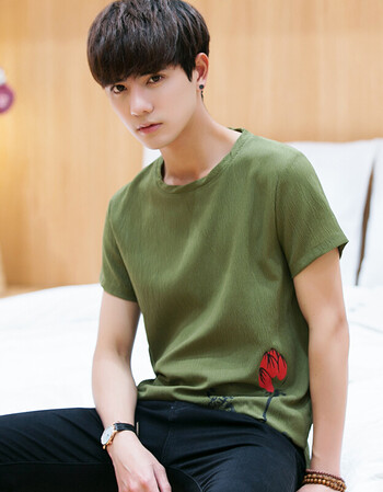 籣菁潮牌男装短袖t恤男圆领宽松纯色棉质印花韩版t血上衣夏季透气t血