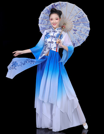 2018春季新品2018新款青花瓷古典舞蹈服装演出服飘逸舞台伴舞伞舞扇子