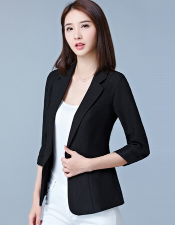 飞燕兰一粒扣小西装女韩版收腰修身职业西装外套 黑色 m_ 5折现价138