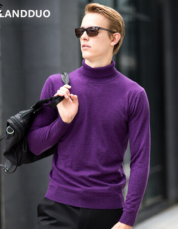 %羊毛黑色高领毛衣男韩版修身冬季套头打底针织衫高领羊毛衫男 紫色