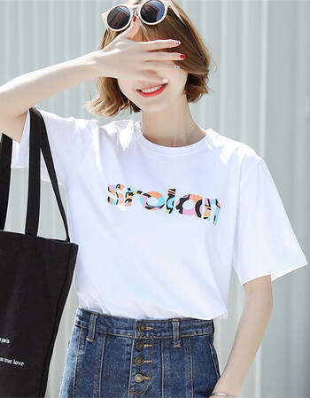 白色t恤女 春夏薄款短袖纯棉宽松简约百搭时尚打底衫韩版学生上衣 a03