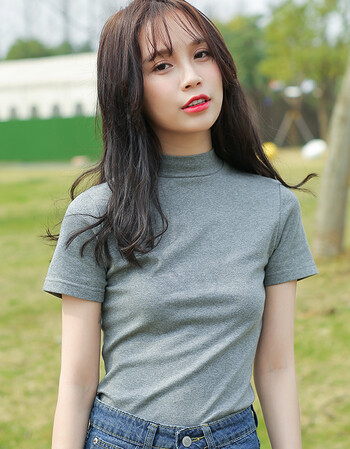 夏尔维纳2018夏季新品韩版百搭修身显瘦纯色高领短袖t恤女纯棉半袖