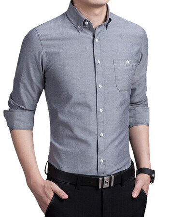长袖衬衫男长袖2017春季新款衬衣男士免烫修身时尚休闲衬衫 灰色 3xl