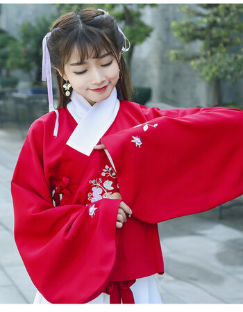 锦绣中华2018春秋传统汉服女长袖古装交领袄裙改良曲裾齐腰襦裙冬 红