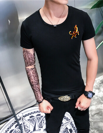 主推款2018夏季新款男士印花圆领短袖t恤 黑色小飞狼 3xl