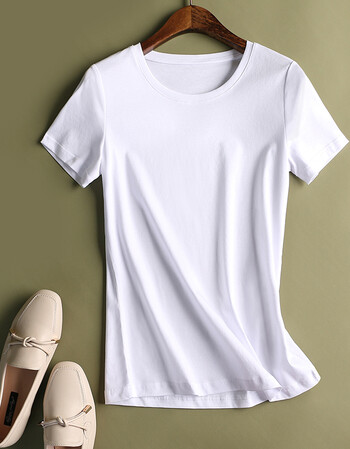 女装 t恤 美至闺蜜 丝光棉恤女短袖圆领白色宽松夏新款上衣纯棉纯色