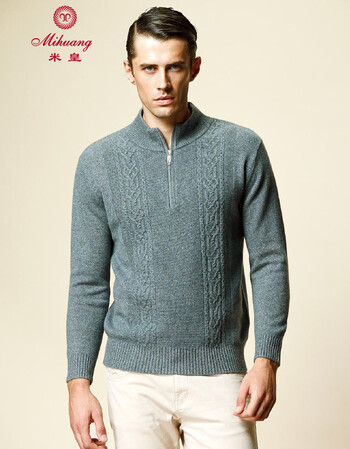 米皇mihuang 高领半拉链100%纯羊绒男衫男式毛衣羊绒衫 梦秋绿 105