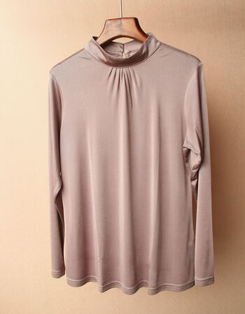 夏尔维纳针织真丝女长袖衬衫t恤气质半高领打底衫上衣 古铜色 xxxl