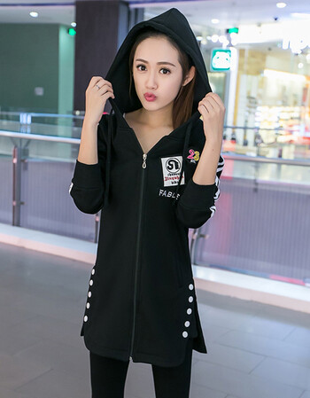 初高中生少女秋冬装学生卫衣女14-16岁00加厚加绒中长款外套女后 黑色