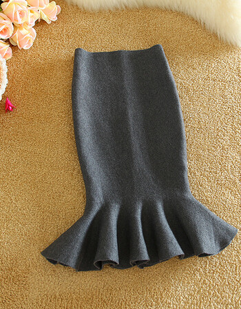 夏尔维纳2018春秋中长款燕尾裙高腰针织荷叶边半身裙鱼尾性感包臀裙