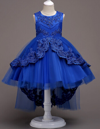 2018春夏季新款童装女童绣花公主裙拖尾女童燕尾服伴娘礼服蕾丝花童