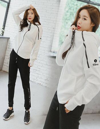 春秋瑜伽服速干衣宽松长袖专业健身房跑步运动套装女潮2018 白色三