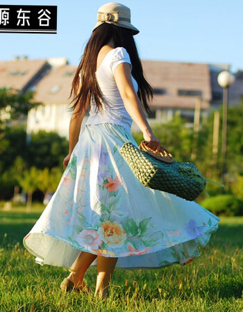 新夏天春夏季半裙太阳裙半身长裙子田园风格纯棉裙半裙花裙半身裙 新