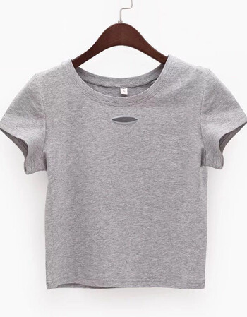 夏尔维纳短袖女夏修身简单大方t恤破洞百搭韩版纯棉打底衫露肚脐超短