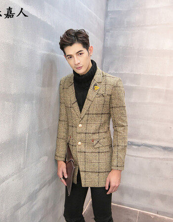 2016春季新款男士西服风衣外套中长款日系西装外套男修身休闲英伦单西