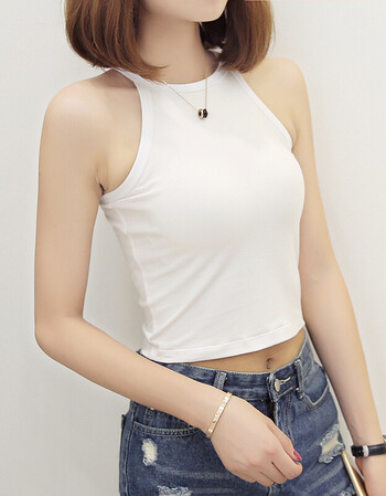 纯棉挂脖白色吊带小背心女夏 短款无袖t恤女内搭紧身打底露脐上衣