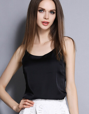 重磅大码真丝吊带外穿背心女短款打底女纯色百搭桑蚕丝吊带2018春夏