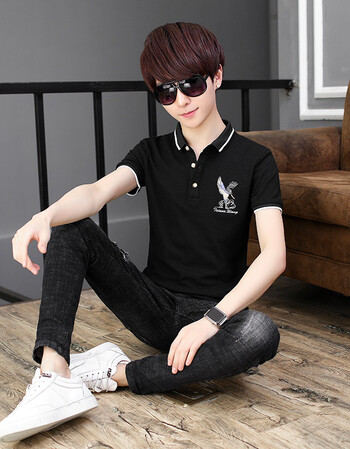 青少年短袖t恤初中学生衬衫夏季polo衫男孩子 d3019黑色 l