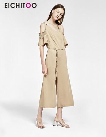 2018爱居兔夏季女装v字吊带连体裤eklaj2h009a 卡其(09) 160/84a/m_ 6